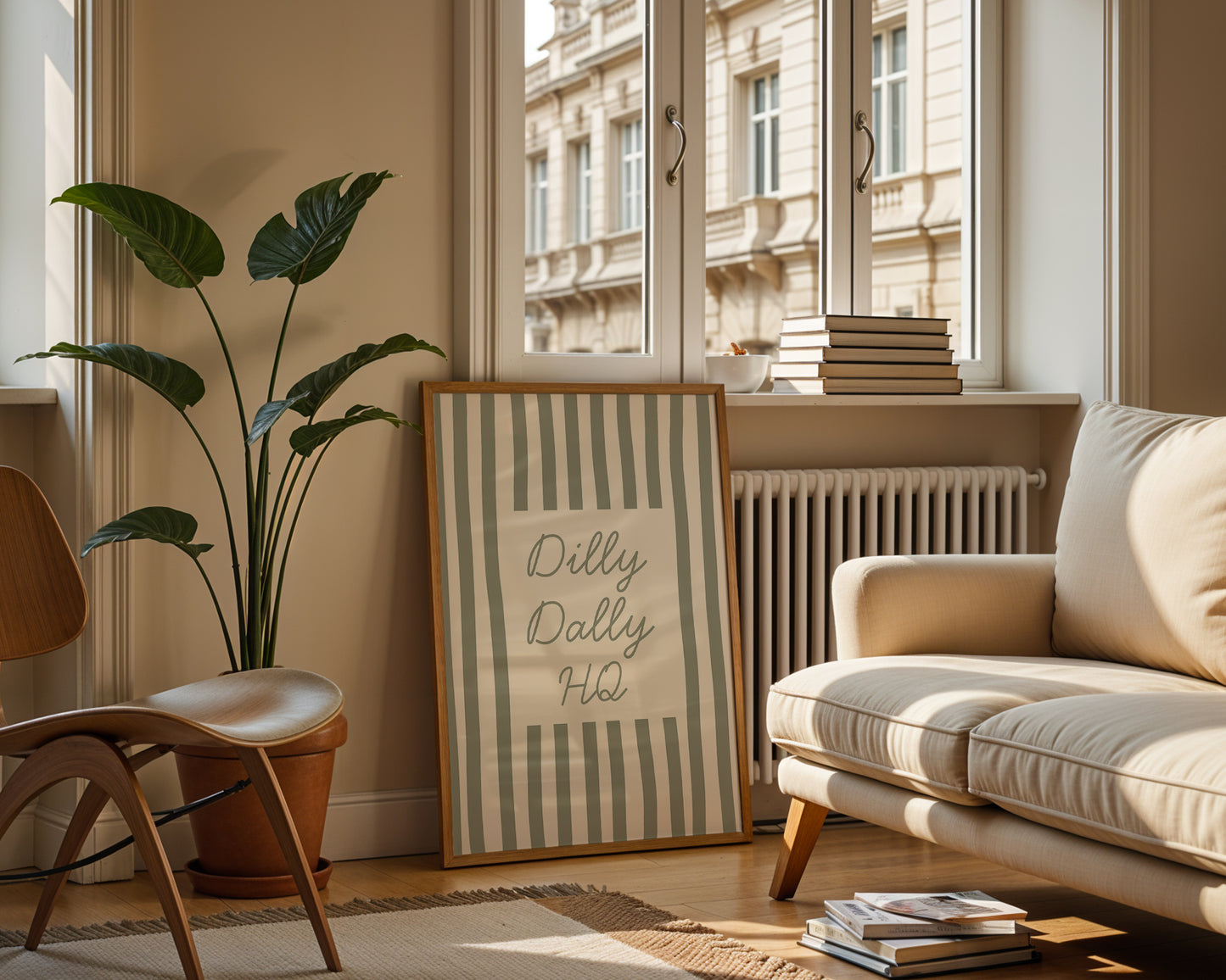 Dilly Dally HQ ( Headquarters ) Sage Green Striped Art - Digital Print