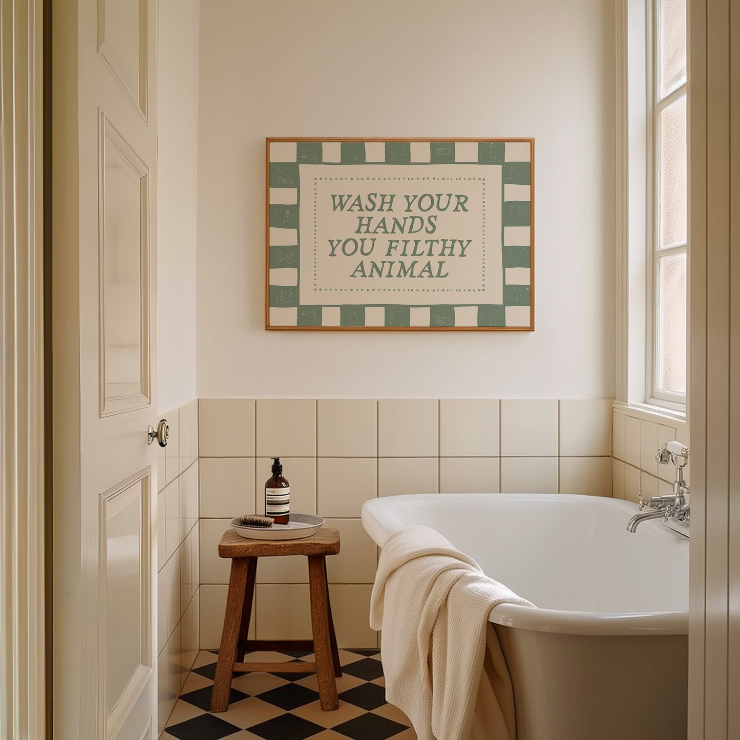 Green Wash Your Hands You Filthy Animal Bathroom Sign - Digital Print