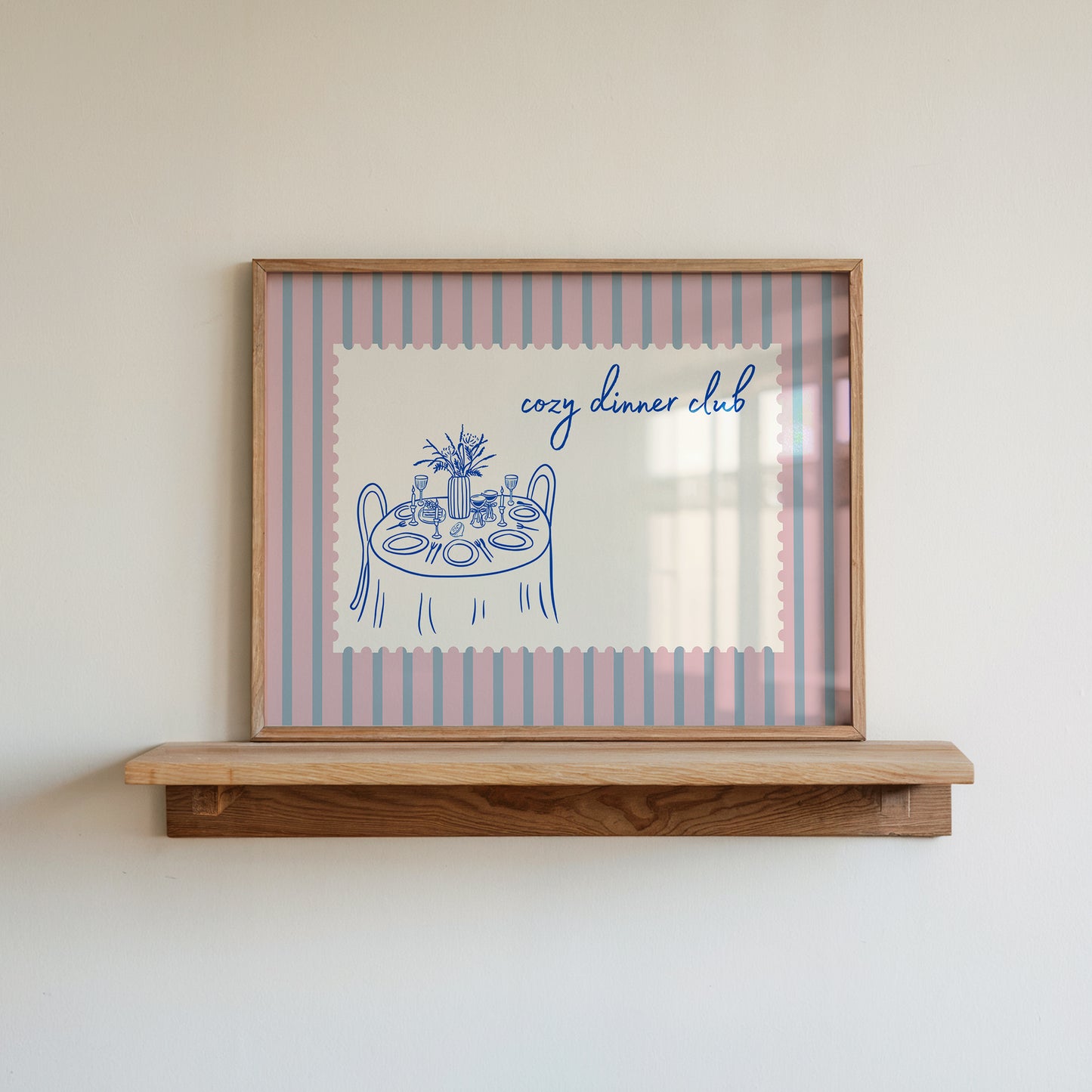 Pink & Blue Striped Cozy Dinner Club Art - Digital Print
