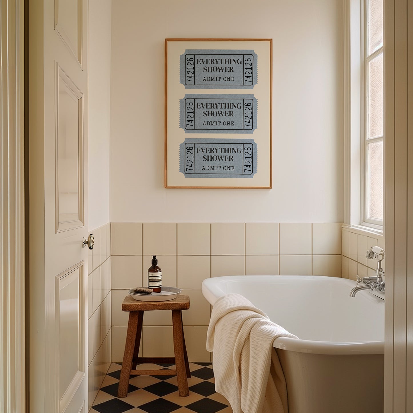 Everything Shower Retro Ticket Bathroom Sign - Digital Print