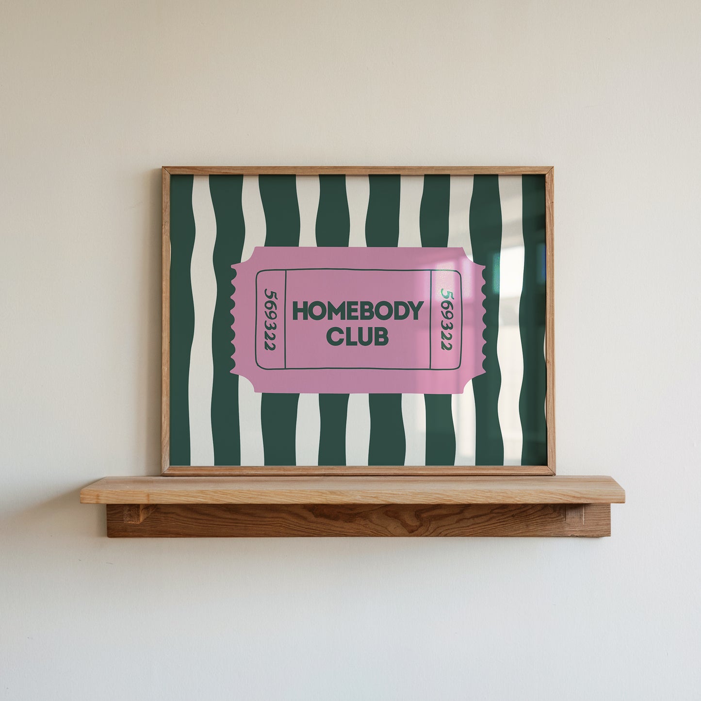 Striped The Homebody Club Retro Ticket Sign - Digital Print ( Horizontal )