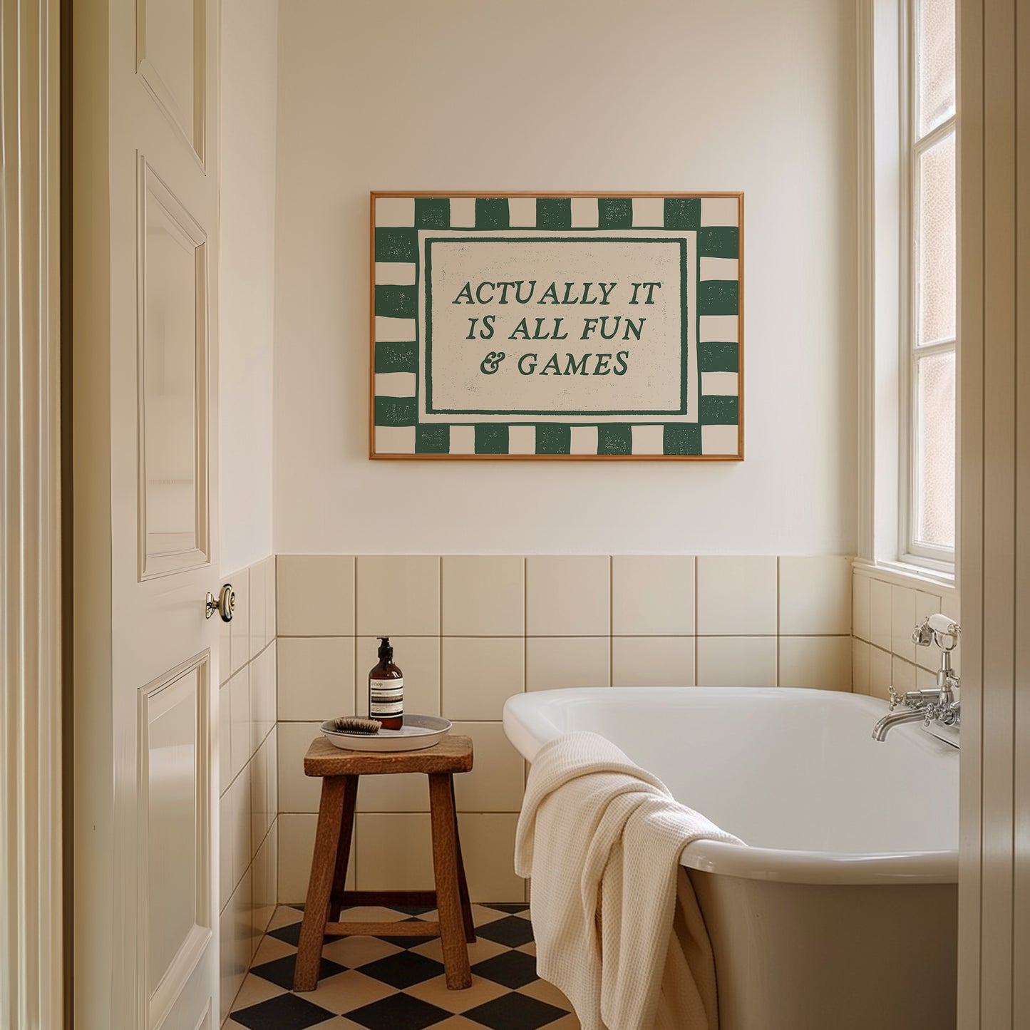 Actually It Is All Fun & Games Green Checkered Print - Digital Print ( Horizontal )