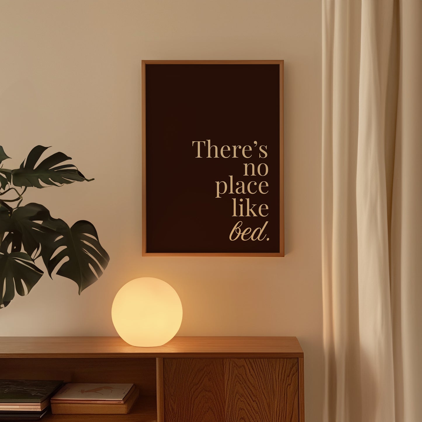 There's No Place Like Bed Brown Minimalist Typography - Digital Print