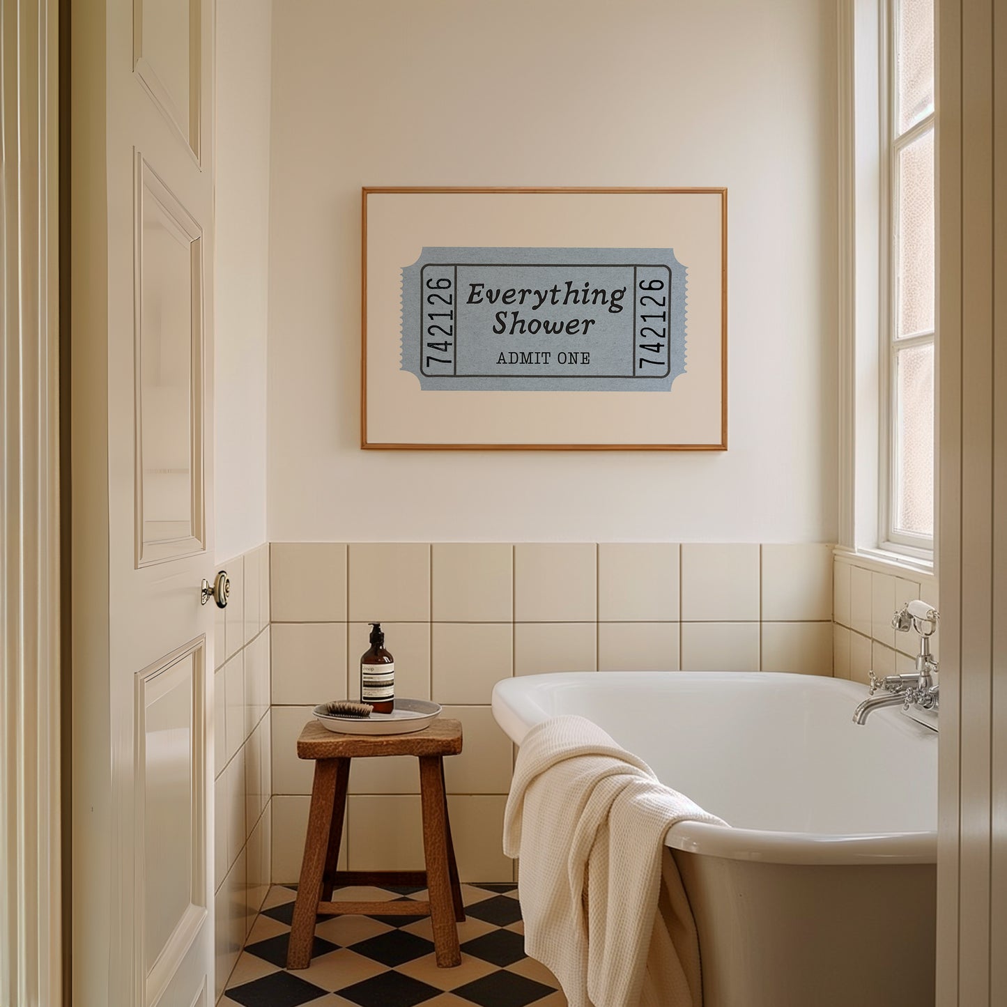 Everything Shower Retro Ticket Bathroom Sign - Digital Print ( Horizontal )