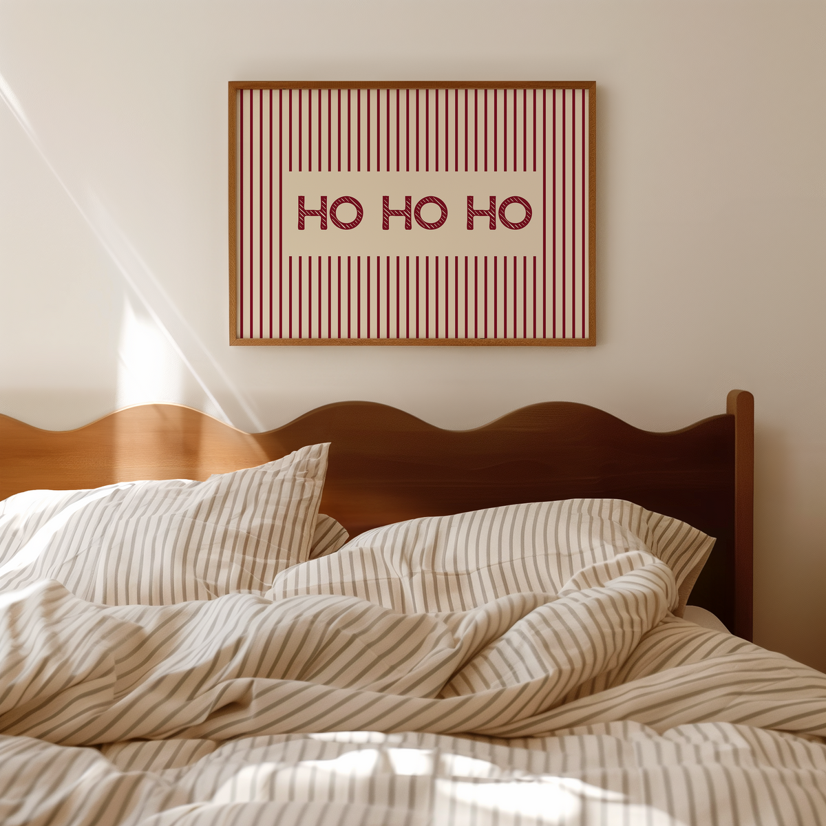 Ho Ho Ho Print | Red Pinstripe Christmas Wall Art