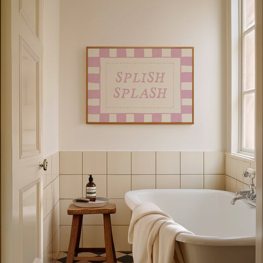 Splish Splash Pink Checkered Bathroom Print