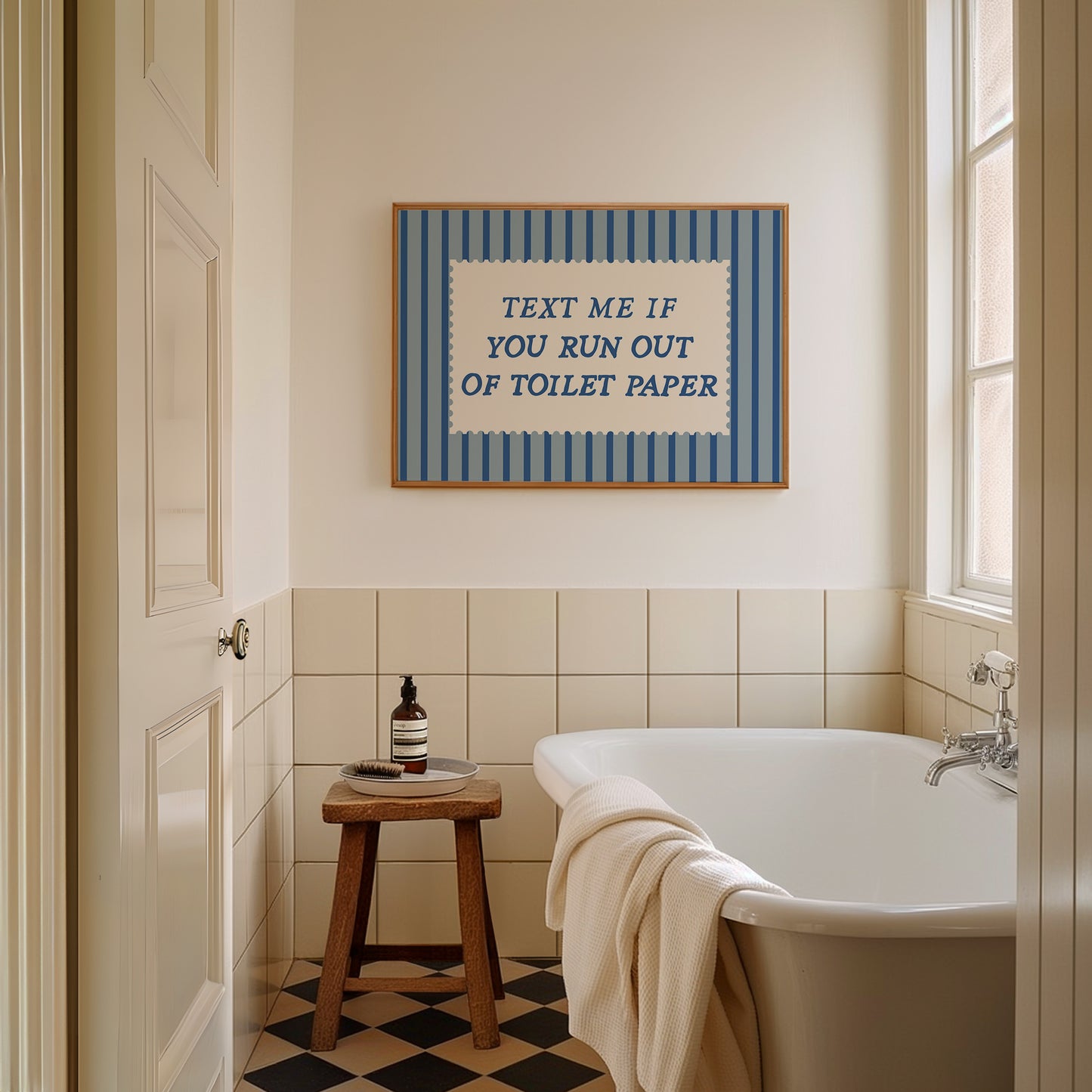 Text Me If You Run Out Of Toilet Paper Blue Striped Print - Digital Print