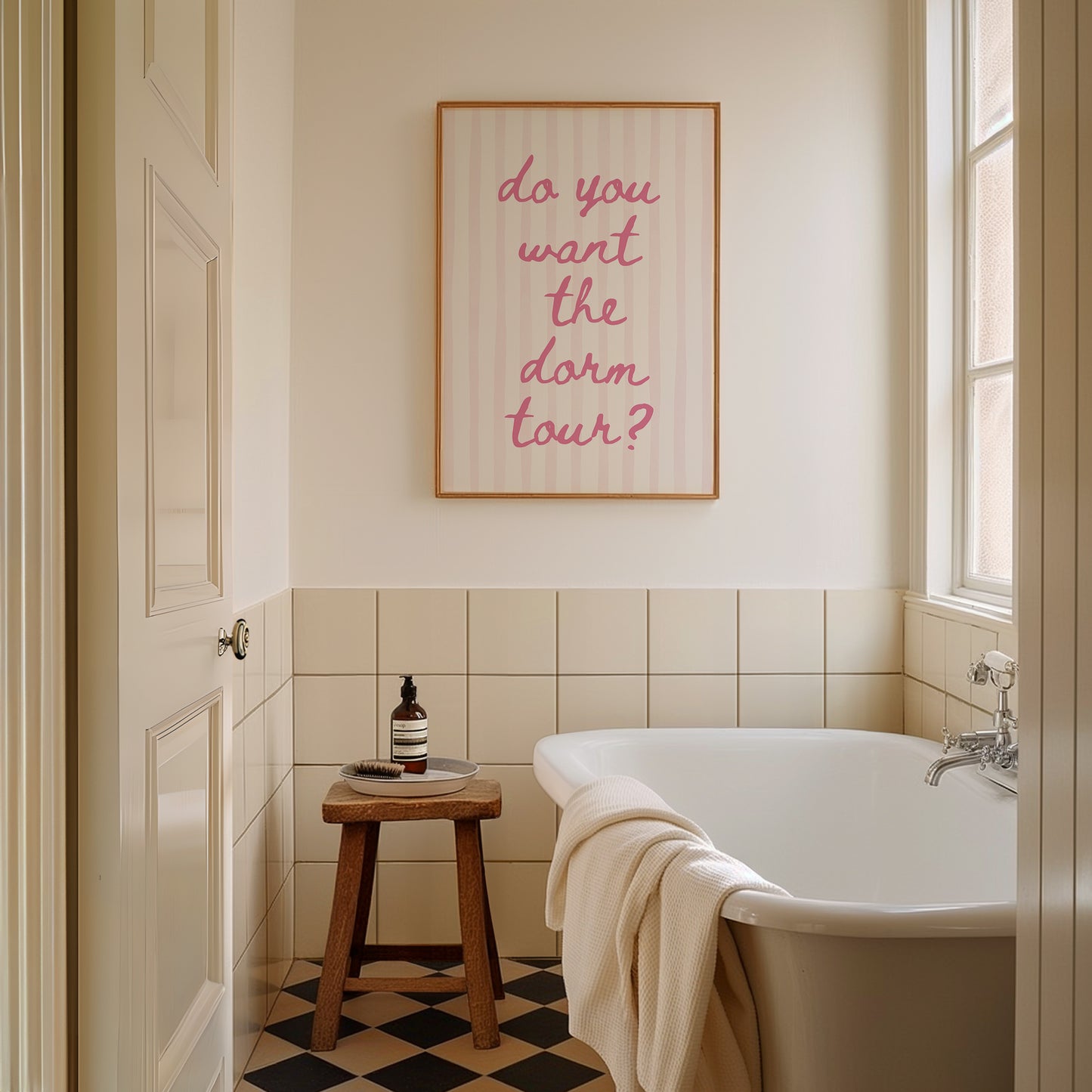 Pink Striped Do You Want the Dorm Tour? Art Poster - Digital Print