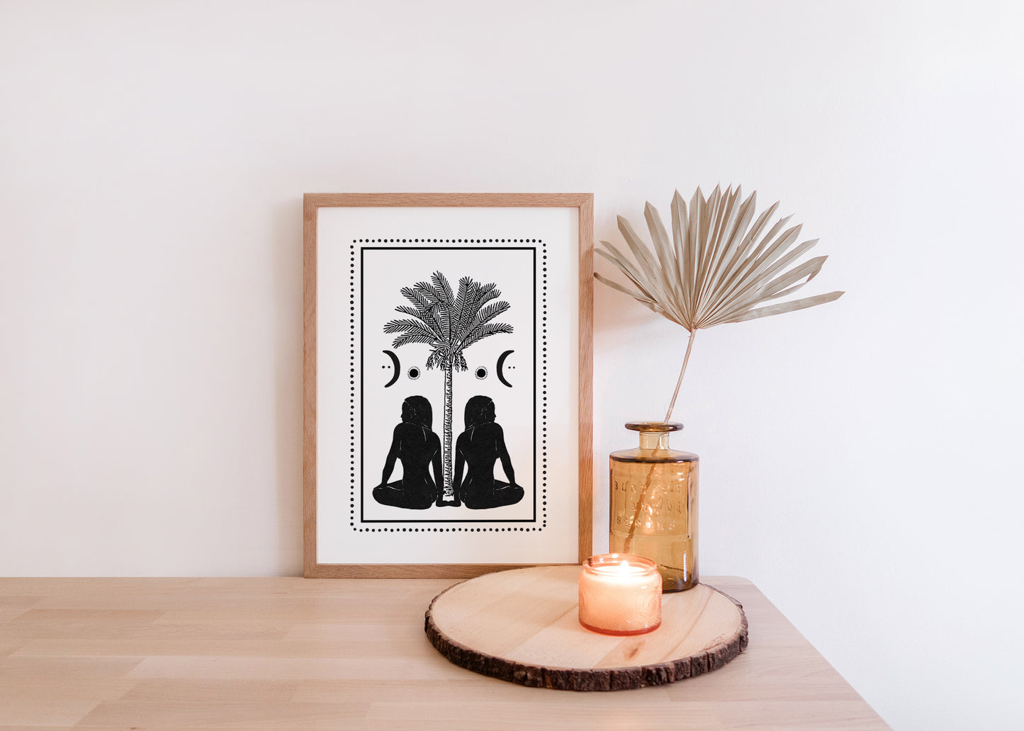 Black & White Boho Palm Art Print/ Mystical Sisterhood Art Print Feminine Energy Artwork