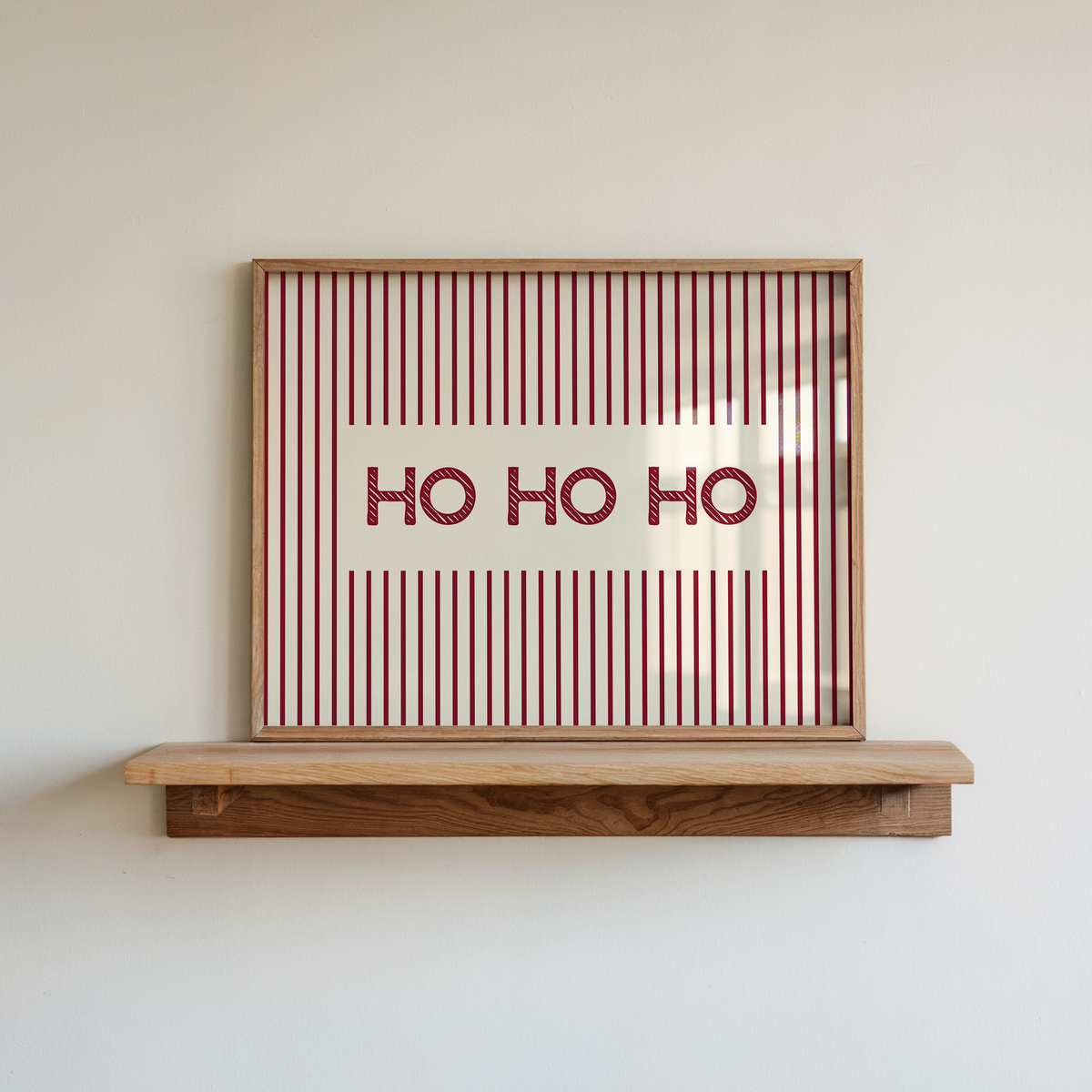 Ho Ho Ho Print | Red Pinstripe Christmas Wall Art