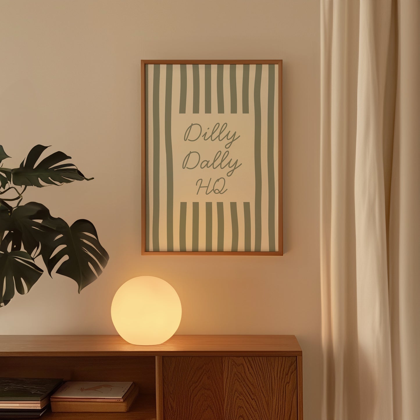 Dilly Dally HQ ( Headquarters ) Sage Green Striped Art - Digital Print