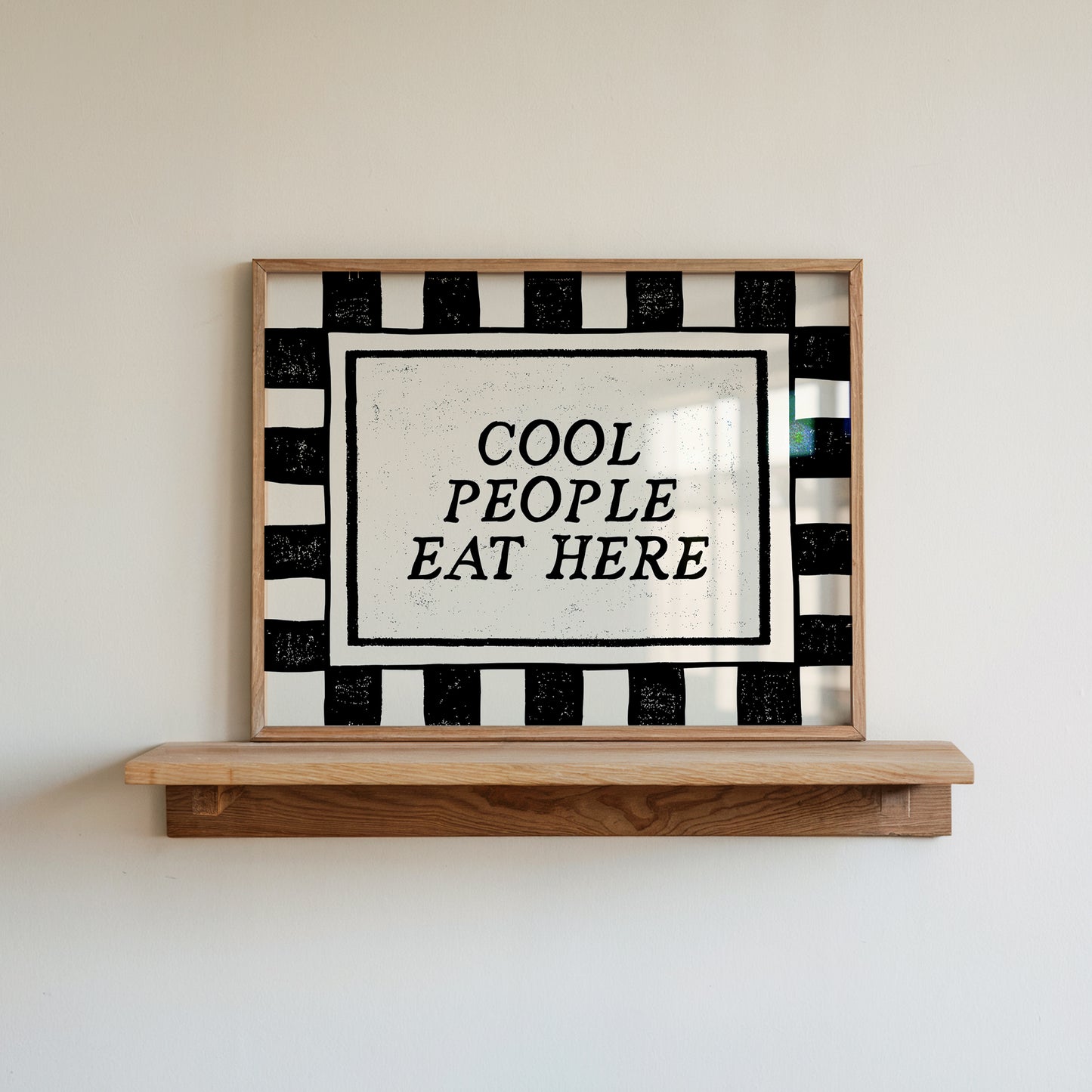 Cool People Eat Here Black & White Checkered Print -  Digital Print ( Horizontal )