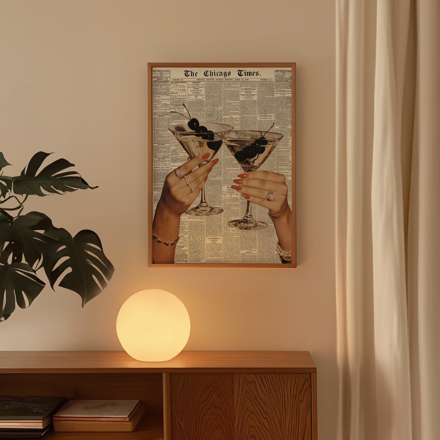 Retro Cherry Martini Newspaper Print - Digital Print