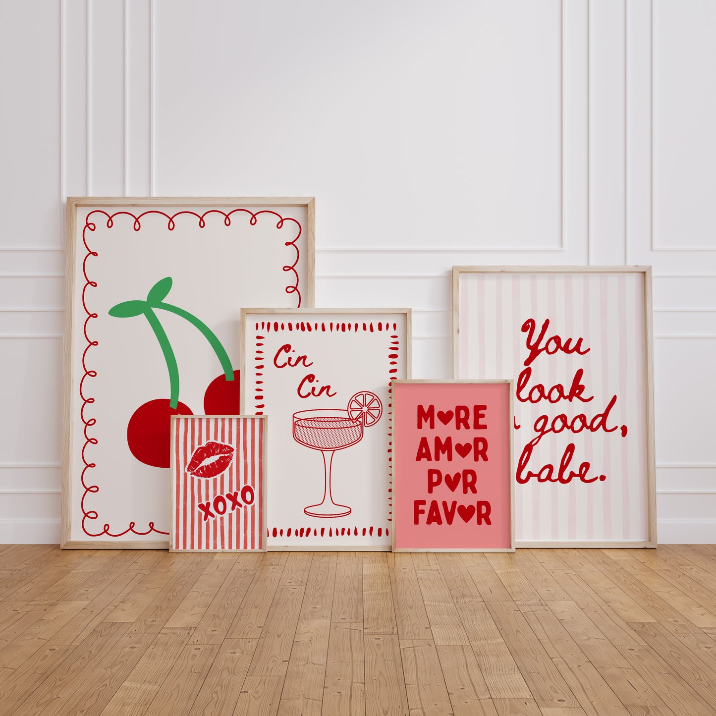 Red & Pink Trendy Gallery Set of 5 - Digital Print