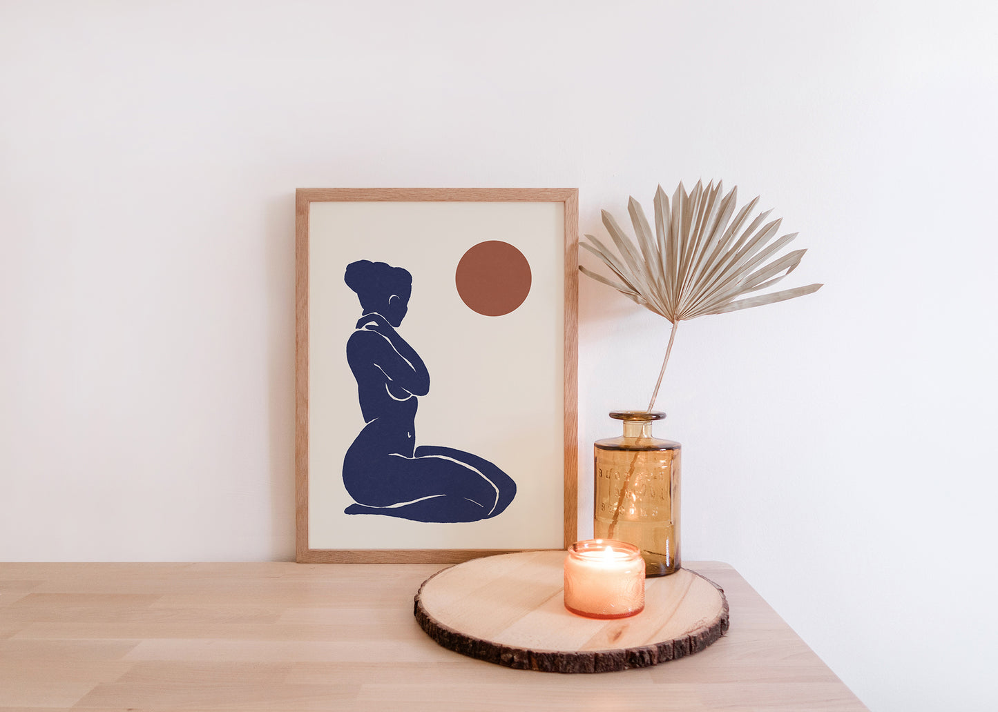 Japandi Style Blue Moon Goddess Art Print