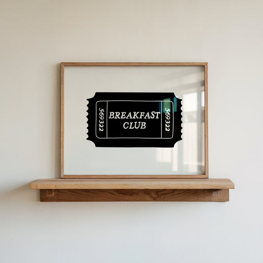 'Breakfast Club' retro ticket art print — charming vintage kitchen or dining room wall decor