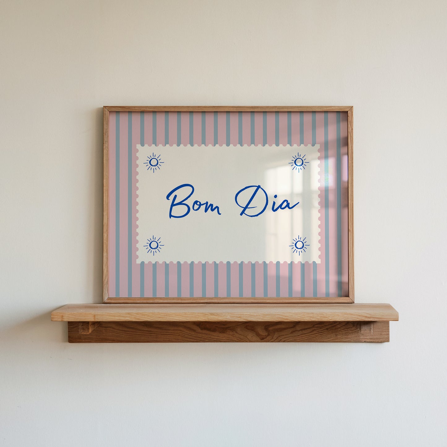 Bom Dia Pink Striped Horizontal Art - Digital Print