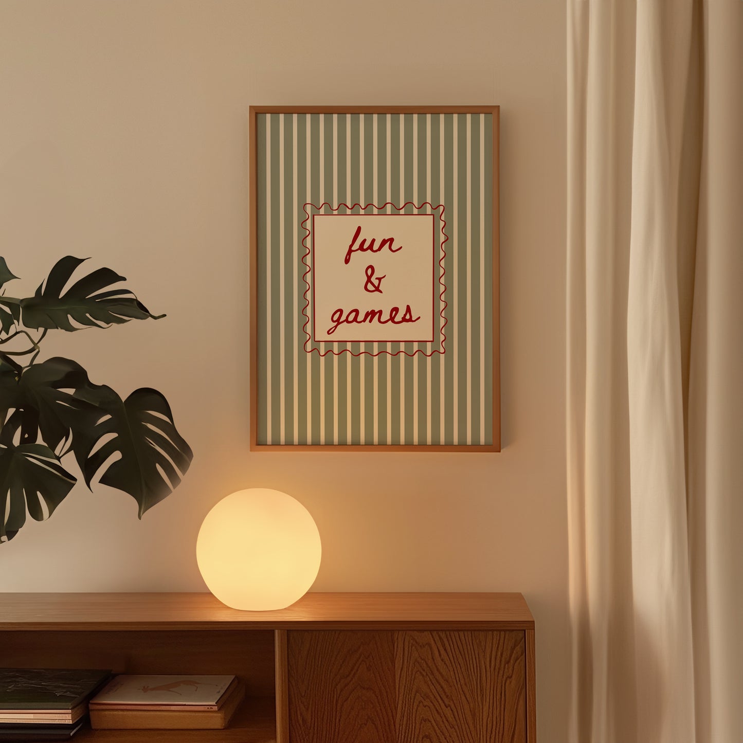 Sage Green Fun & Games Striped  Art - Digital Print