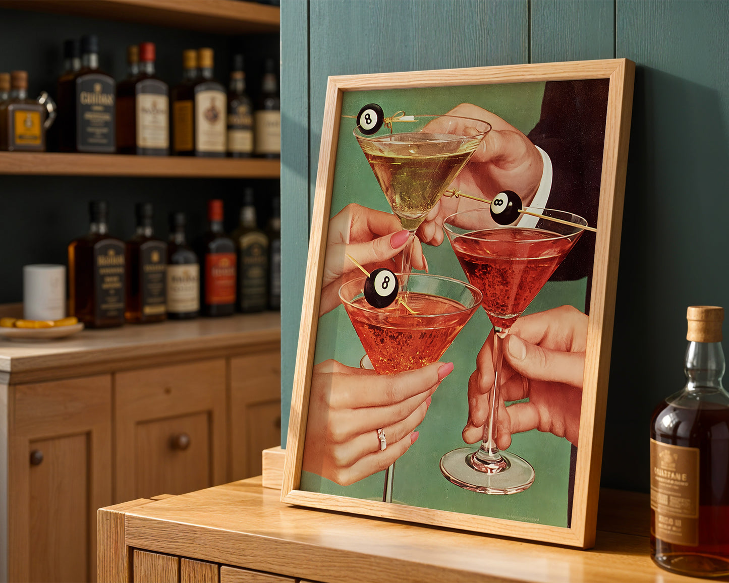 Funky Retro 8-Ball Martini Cocktail Print - Digital Print