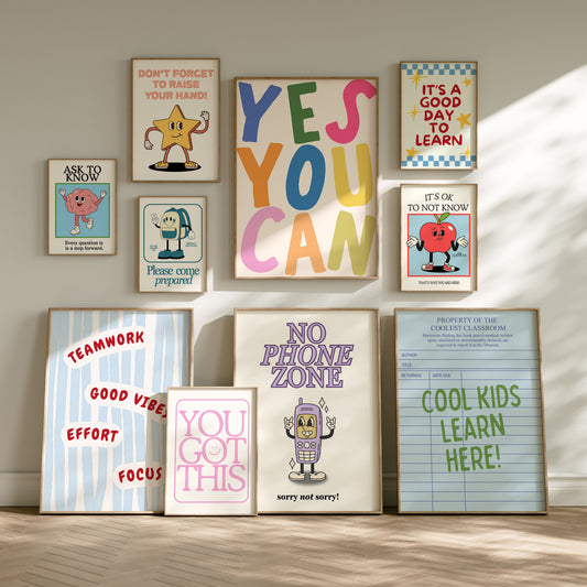 Cool kids classroom rules art set of 10 — retro printable teacher wall art bundle