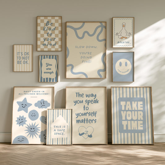Calm Corner Posters Set of 10 — Tan Blue Digital Prints