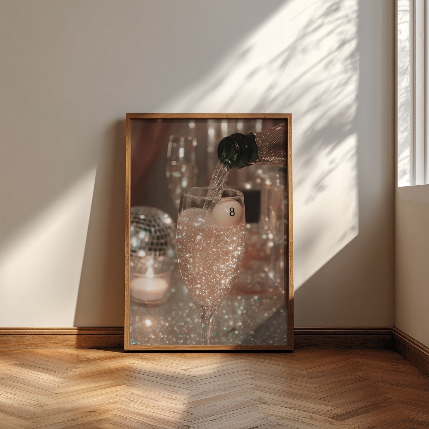 70's Style 8-Ball Glam Champagne Cocktail Print - Digital Print