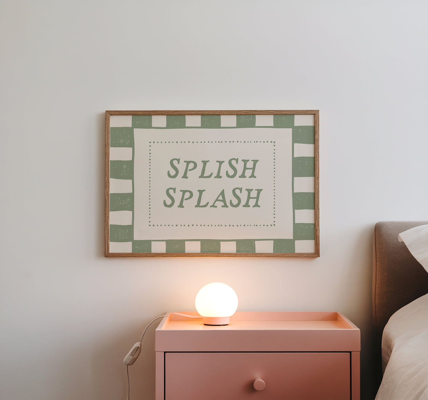 Splish Splash Green Checkered Bathroom Print - Digital Print