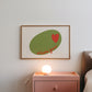 Horizontal print of a large green olive illustration with a small red heart and the words "olive you" in red cursive script, on a cream background.