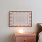 Pink checkered Actually It Is All Fun & Games horizontal print in wood frame — bold dorm bedroom wall decor instant download