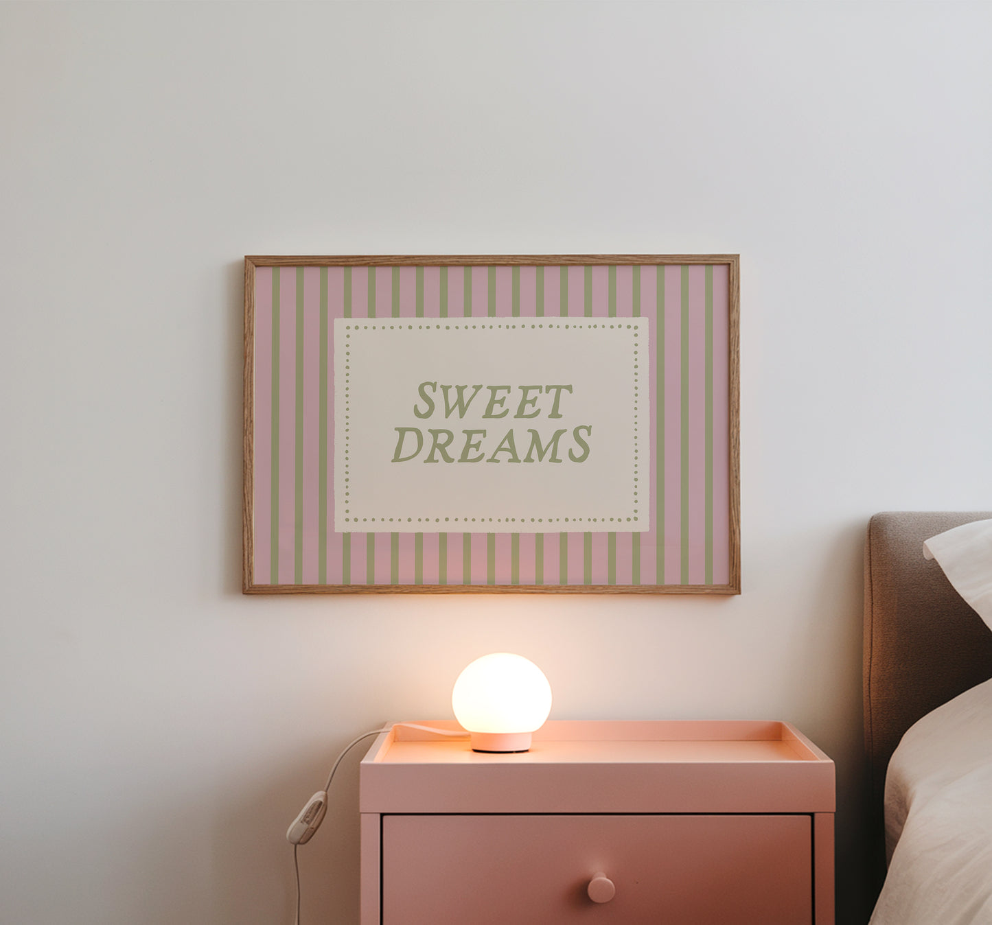 Pink Sweet Dreams Striped Art - Digital Print