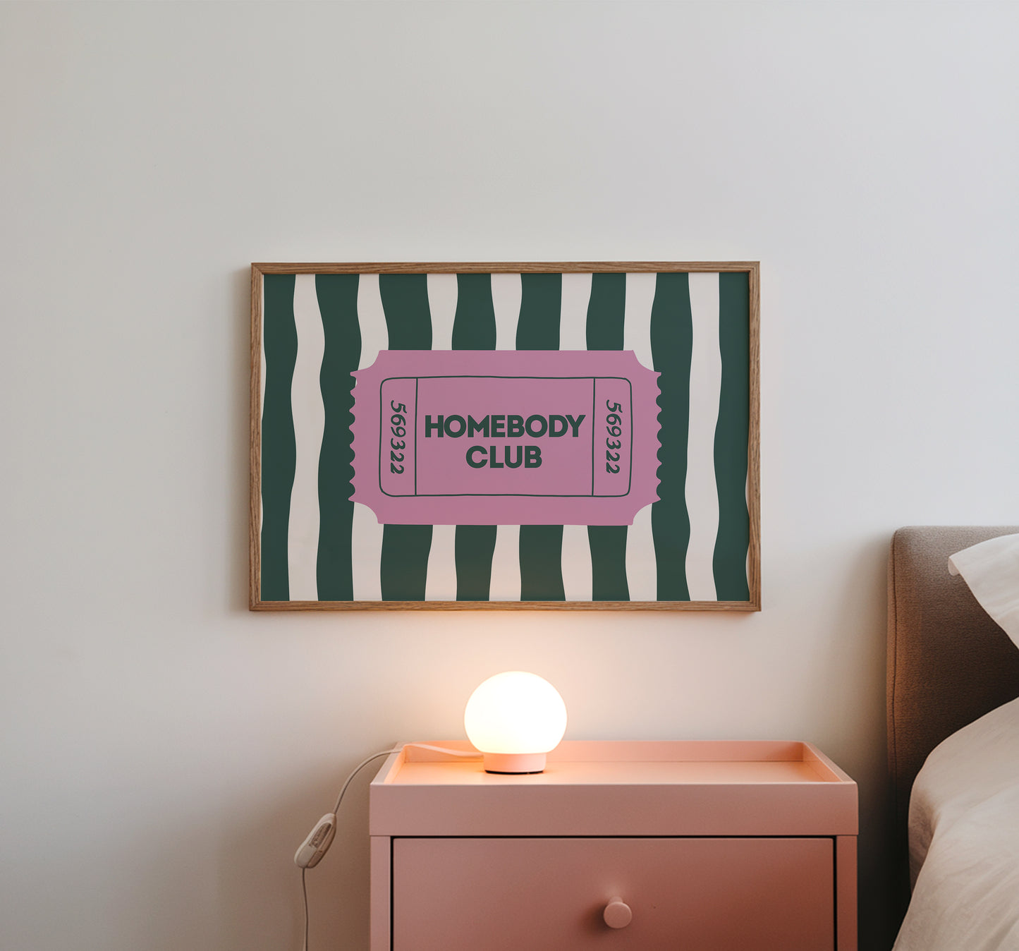 Striped The Homebody Club Retro Ticket Sign - Digital Print ( Horizontal )