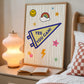 Woman hanging Yes You Can pennant print near sunlit window — whimsical motivational dorm wall art printable