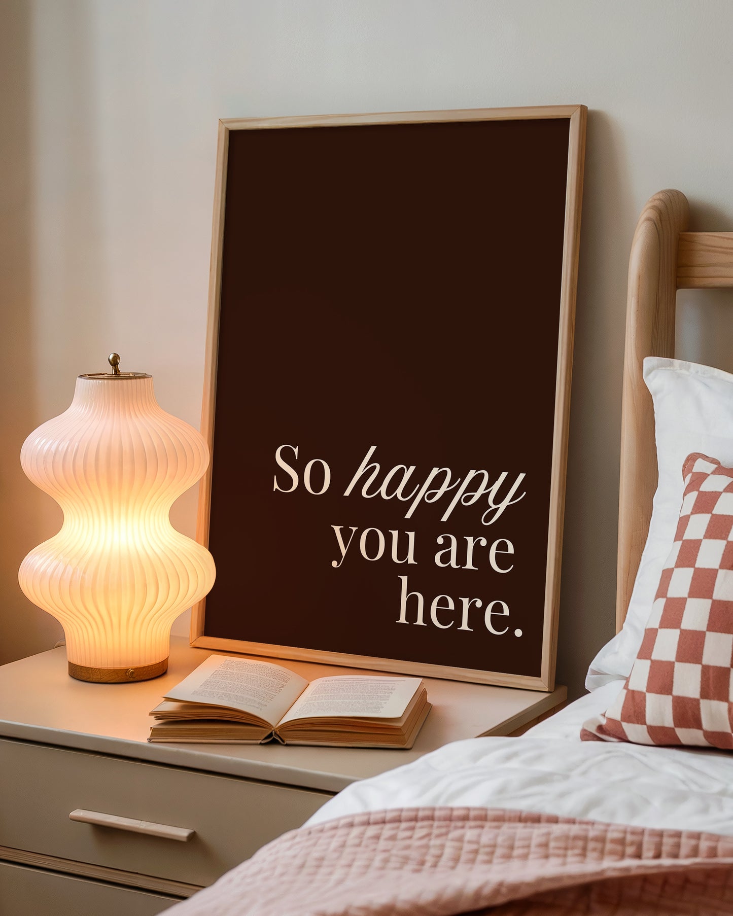 So Happy You Are Here Art Brown Minimalist Print - Digital Print