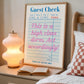 Vertical print styled as a diner guest check receipt reading "Guest Check" with date, table, and check number fields, and the handwritten pink cursive quote "This is a high class dorm. Act accordingly!" followed by "Thank you! See you soon!"