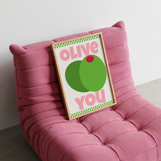 Cute Dopamine Art I love you Olive Print