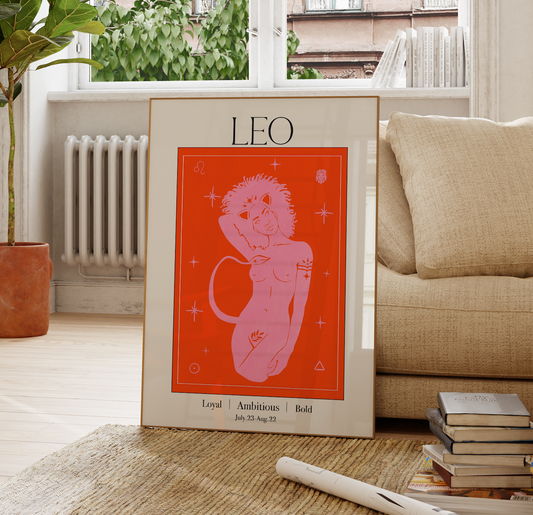 Retro Leo Zodiac Goddess Art Print, Boho Leo Wall Art