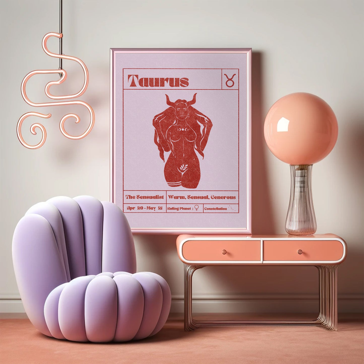 Retro Zodiac Taurus Goddess Wall Art Print, Sun Sign Art Set of 2