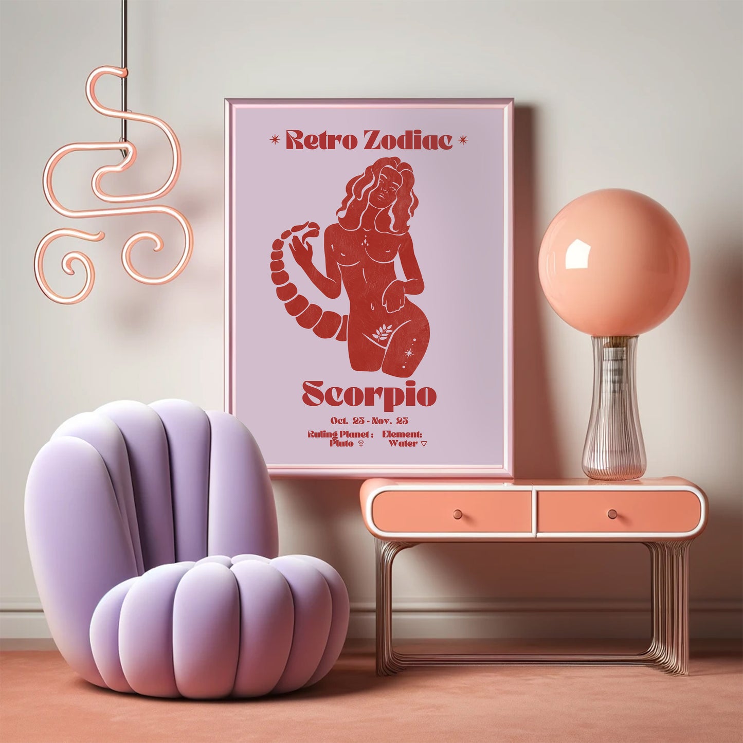 Retro Zodiac Scorpio Goddess Wall Art Print, Sun Sign Art