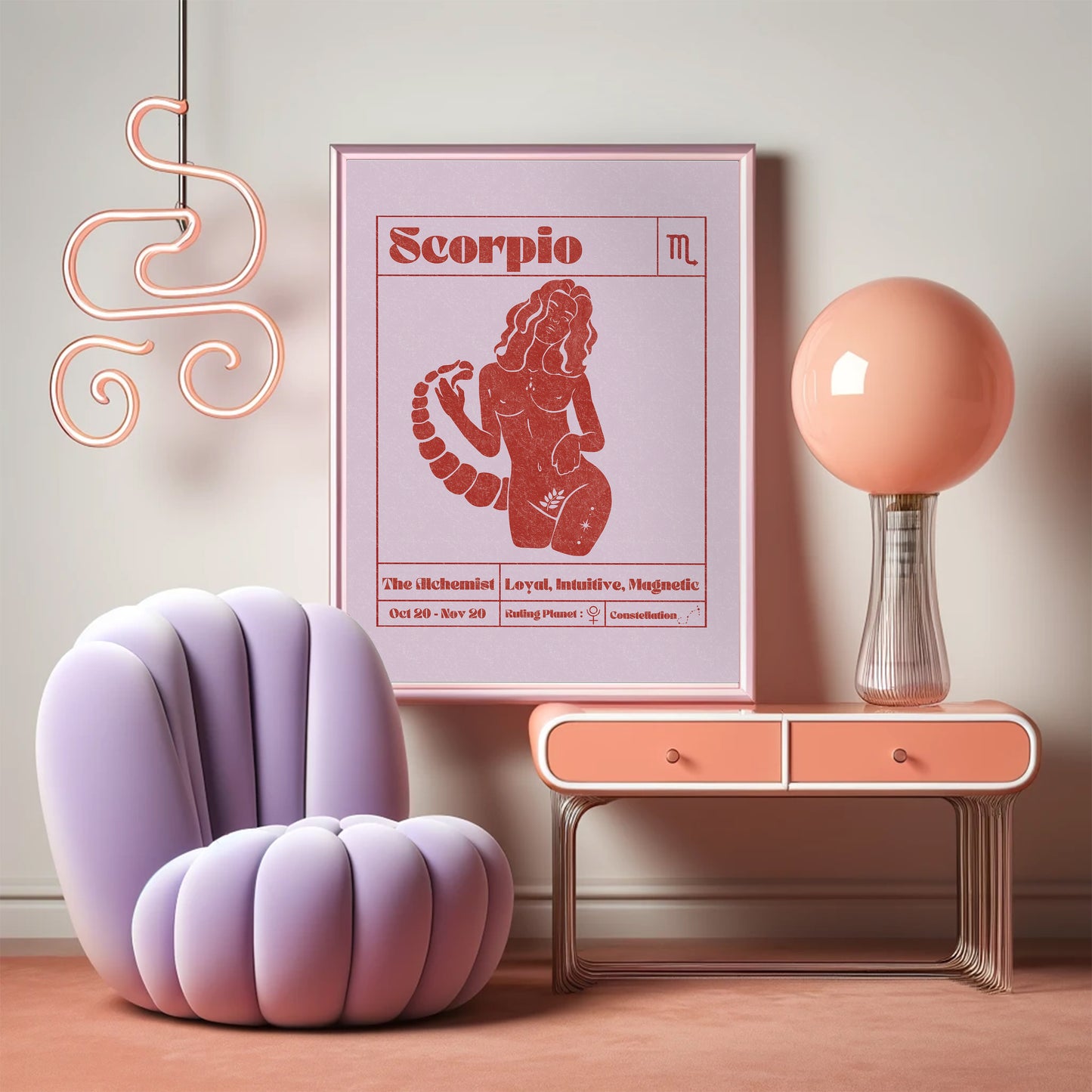 Retro Zodiac Scorpio Goddess Wall Art Print, Sun Sign Art Set of 2