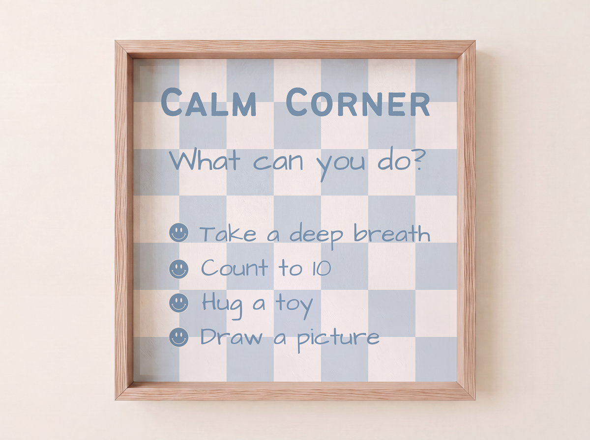 Calm Corner Print | Blue Checkered
