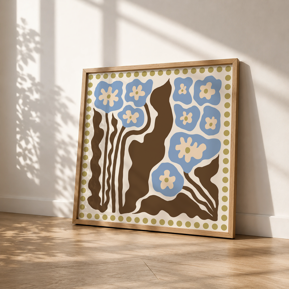 Abstract Blue Floral | Dotted Border Botanical Print