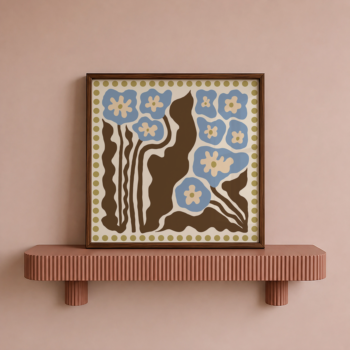 Abstract Blue Floral | Dotted Border Botanical Print