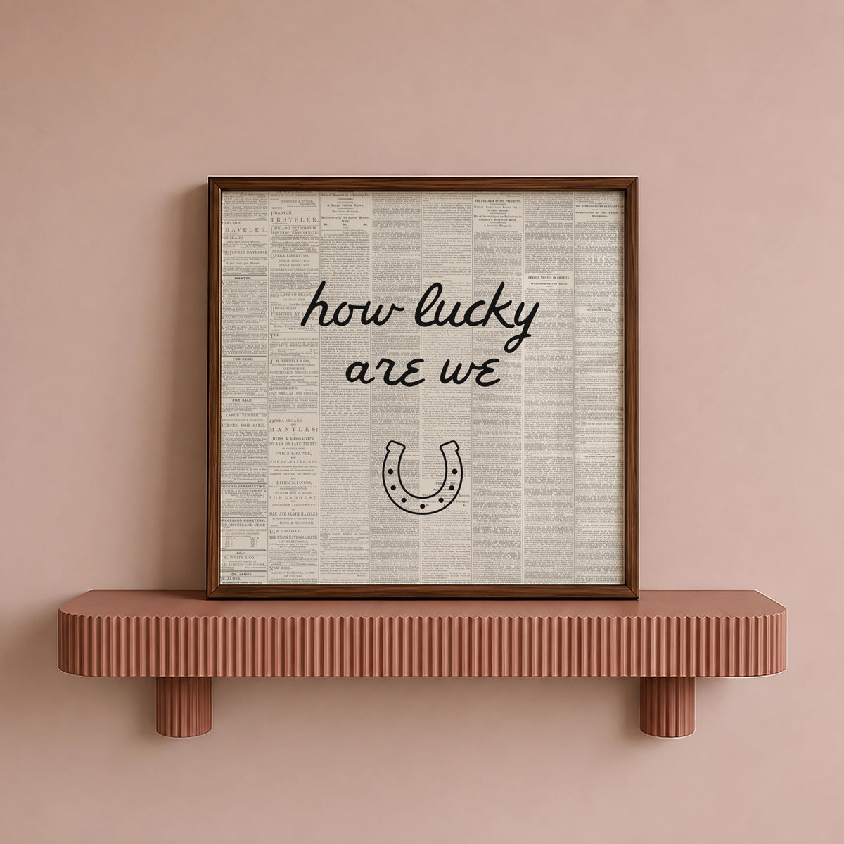 How Lucky Are We | Vintage Newspaper Horseshoe Print