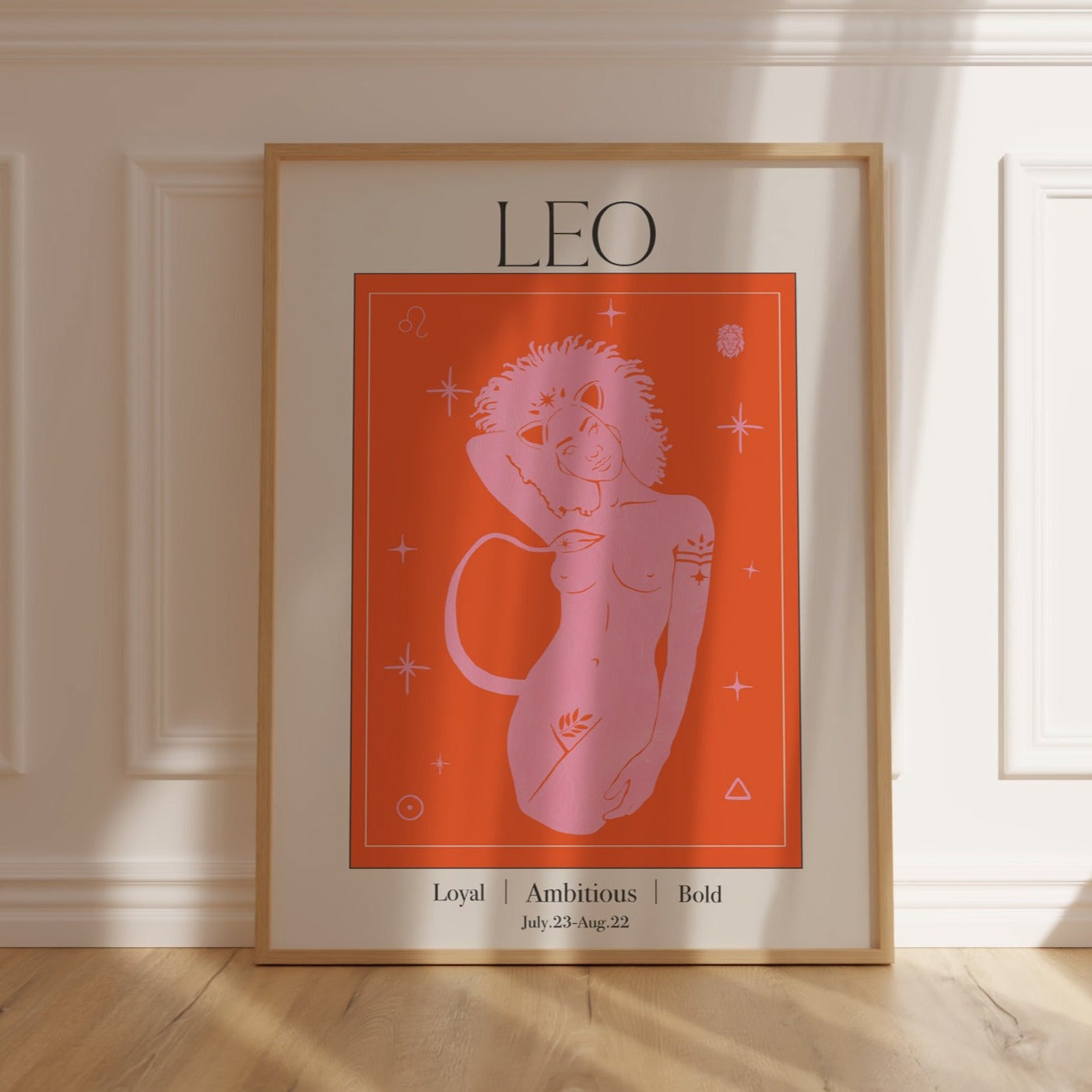 Retro Leo Zodiac Goddess Art Print, Boho Leo Wall Art