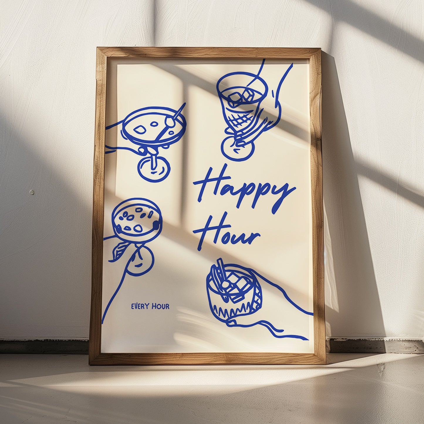 Blue Line Happy Hour Wall Art / Typography Print / Digital Download/ Cocktail Art / Bar Art/ Kitchen Wall Art