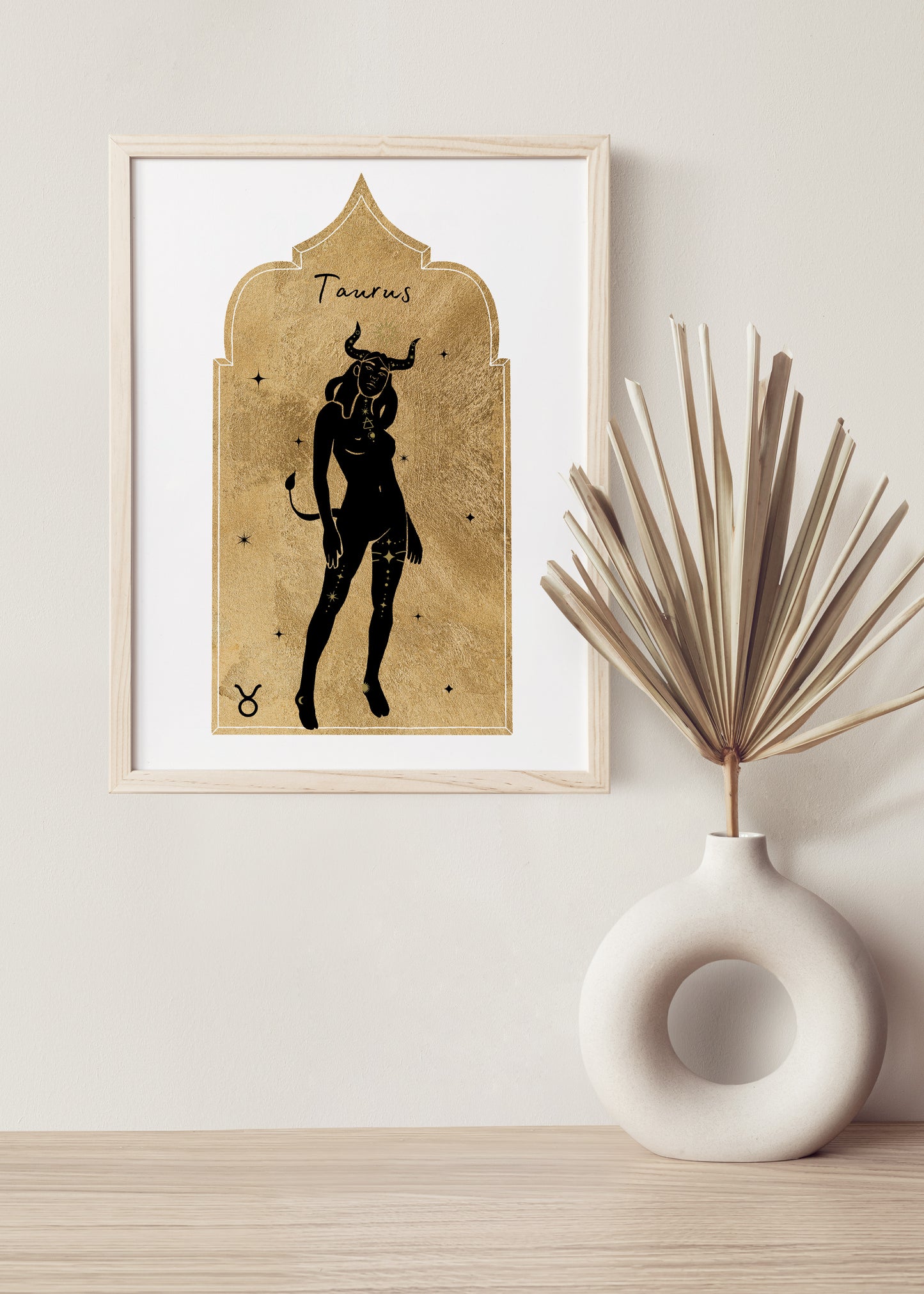Golden  Zodiac Taurus Goddess Wall Art Print, Sun Sign Art