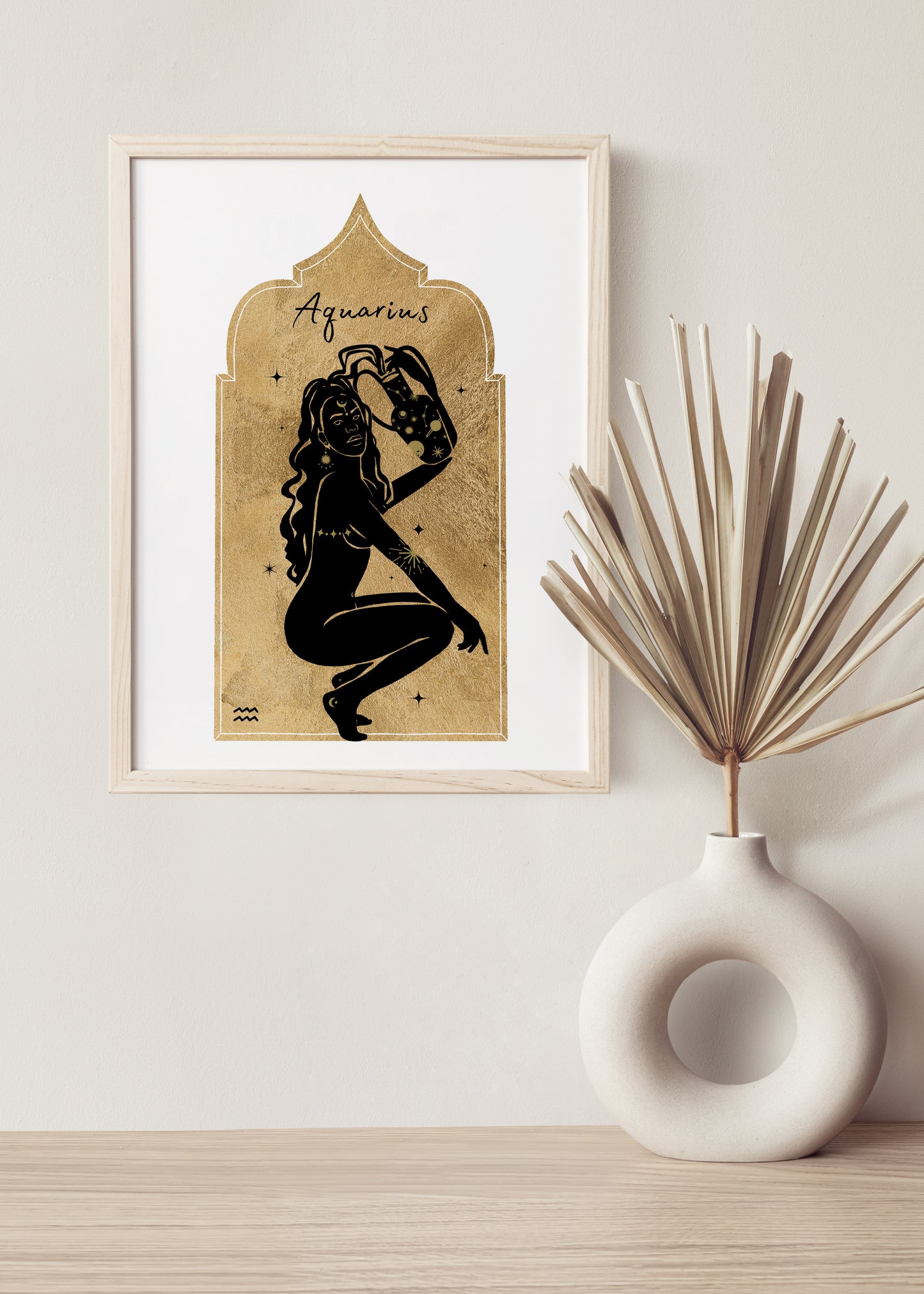 Golden Zodiac Aquarius Goddess Wall Art Print