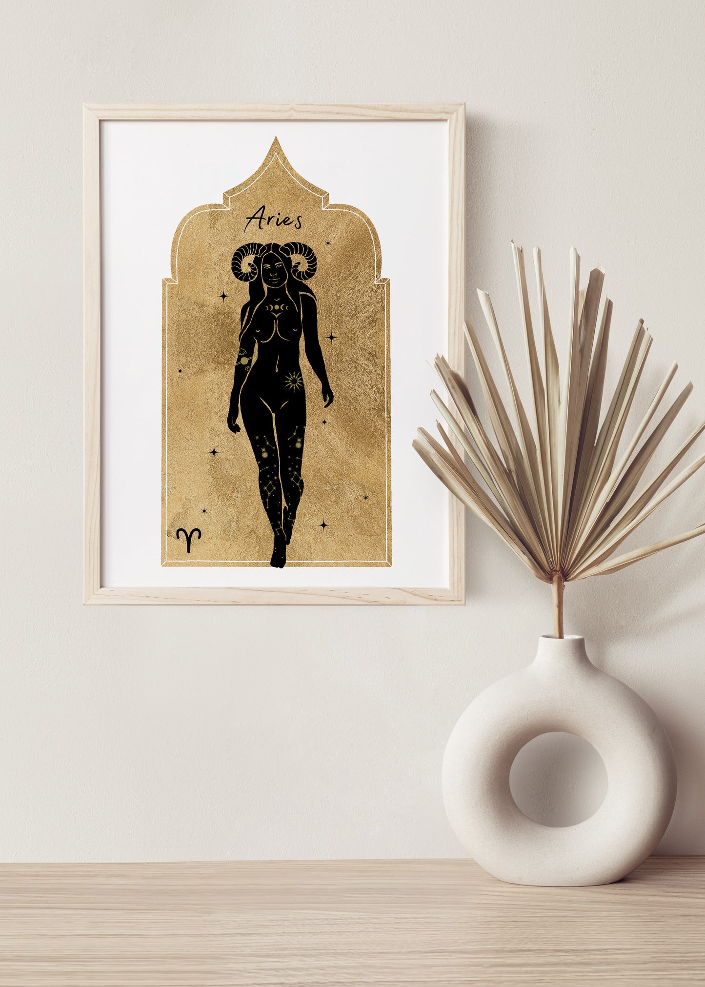 Golden Zodiac Aries Goddess Wall Art Print