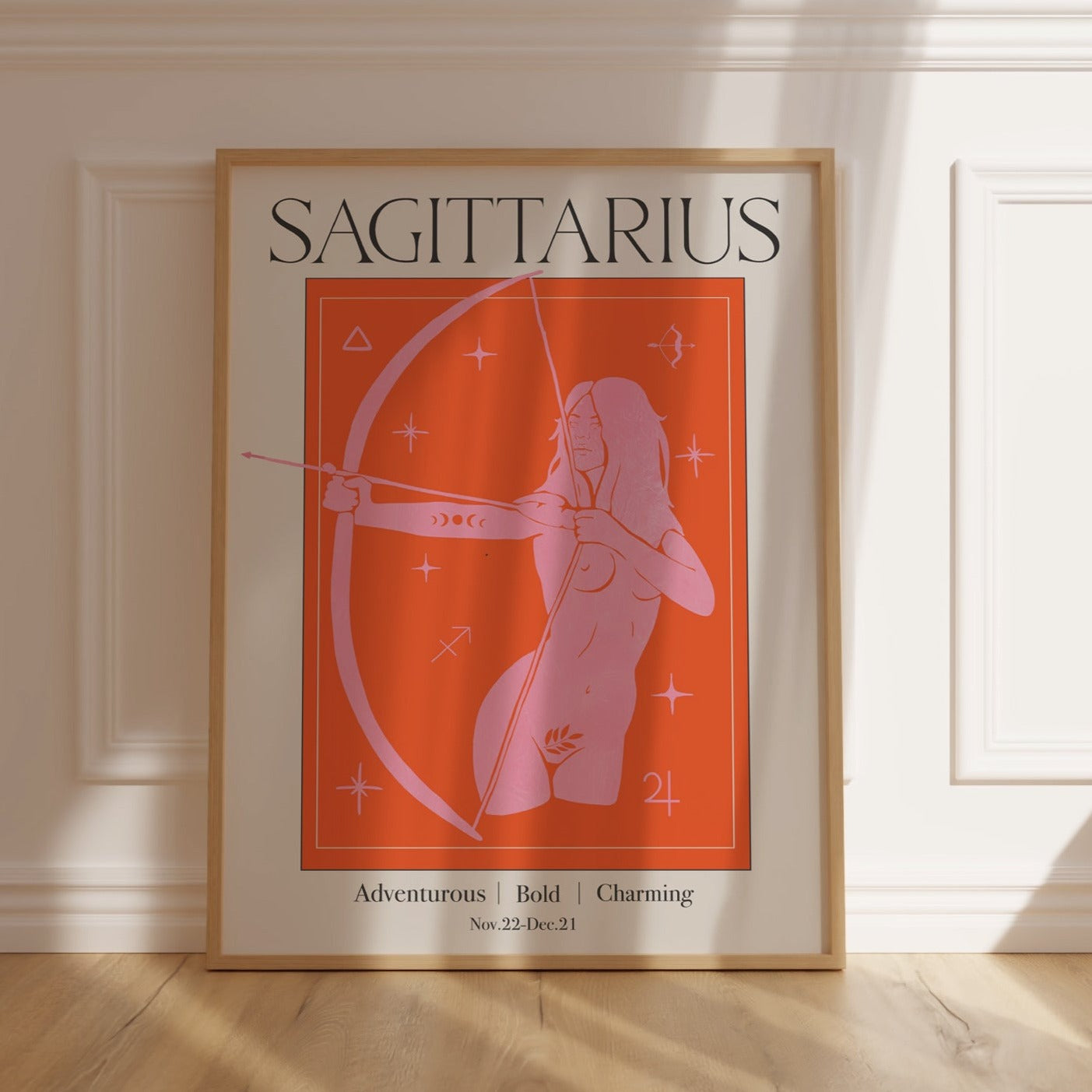 Retro Sagittarius Goddess Art Print, Boho Sagittarius Wall Art