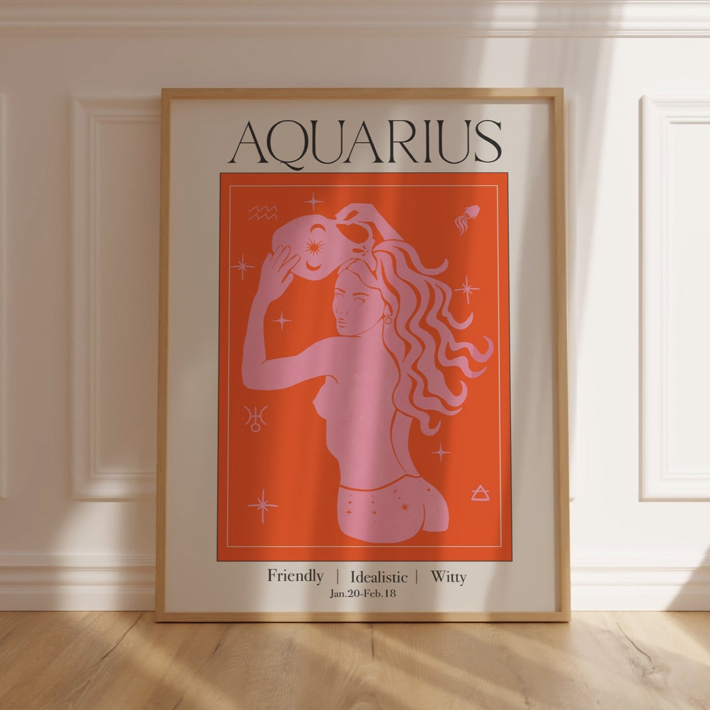 Retro Aquarius Zodiac Goddess Art Print, Boho Aquarius Wall Art